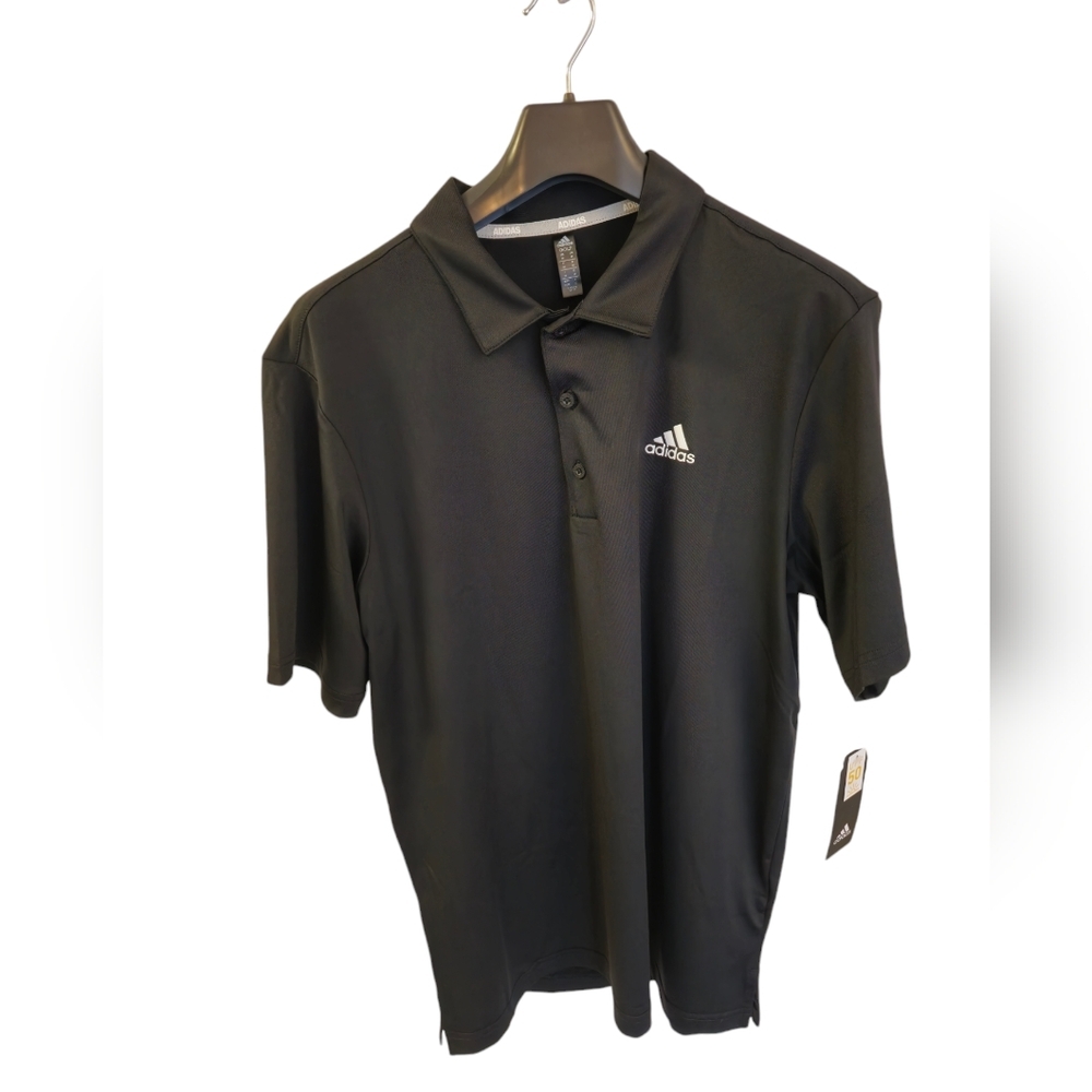 NWT adidas Men's Solid Black  Golf Polo Shirt  Size Medium  UPF 50